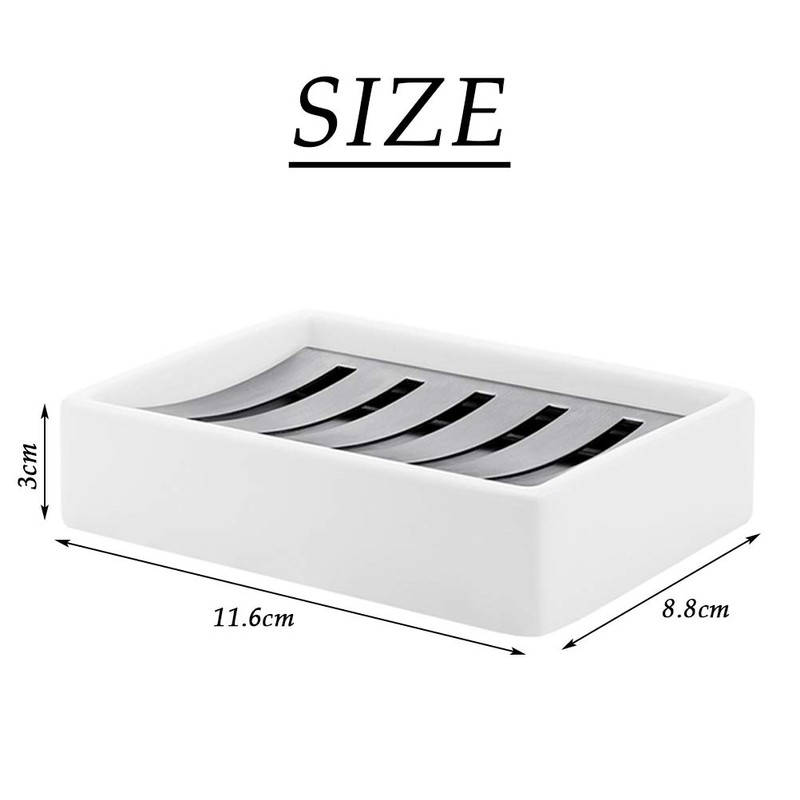 BUYGOO Soap Dish Tray, Ceramic Soap Dish, Stainless Steel Soap