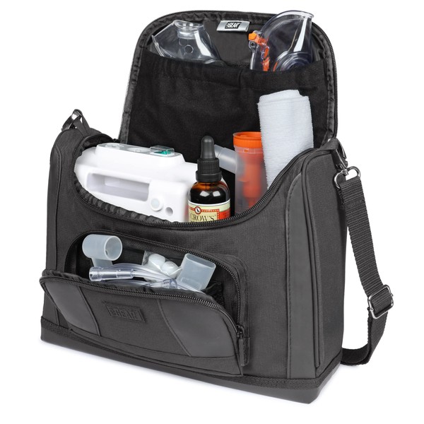 USA GEAR Nebulizer Travel Bag - Adjustable Interior, Shoulder Strap, Durable Exterior - Compatible with Nebulizer Machine, Hoses, Asthma Inhaler and More - Bag Only (Black)