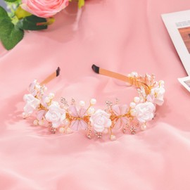 IYOU Flower Girl Hair Accessories Gold Flower Butterfly Princess Headband Pearl Leaves Brithday Bridal Wedding Hair Bands for Girls