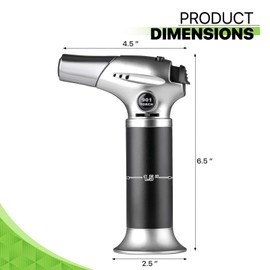 Magshion Small Butane Torch Lighter with Adjustable Flame Refillable Kitchen Cooking Blow Torch for Creme Brulee Windproof with Safety Lock, Silver (Gas Not Included)