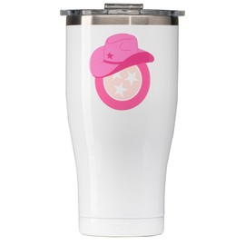 ORCA Chaser 27oz Insulated Stainless Steel Tumbler | Water Bottle with a Spill Proof Whale Tail Lid, Dishwasher Safe Thermos for Hot & Iced Drinks — White with Pink Cowgirl Hat Design