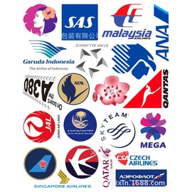55 Pcs Airline Marks Stickers Airways Decals for Water Bottle Laptop Luggage Car Bike Bicycle Vinyl Waterproof Stickers Pack