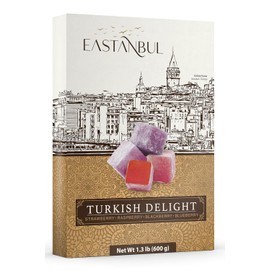 Eastanbul Turkish Delight, 21.2oz, Turkish Delights Candy Assorted Strawberry, Blackberry, Raspberry & Blueberry Flavor, International Candy, Lokum, Plain, Gluten Free, Vegan