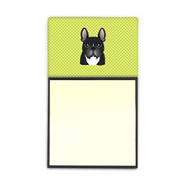 Caroline's Treasures BB1289SN Checkerboard Lime Green French Bulldog Refiillable Sticky Note Holder or Note Dispenser, Large, Multicolor