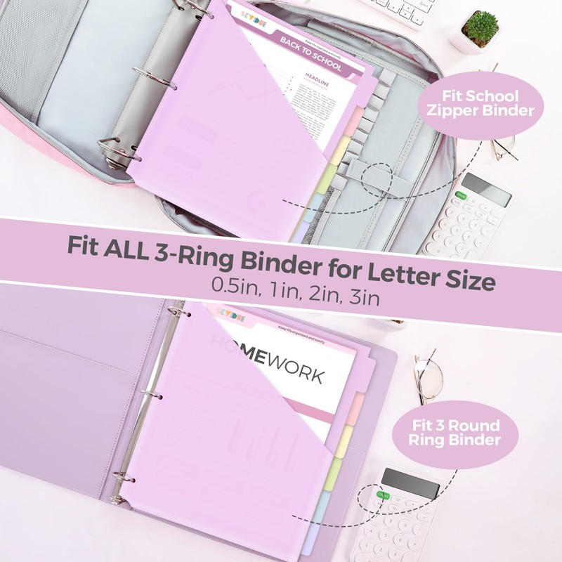 SKYDUE Binder Dividers with Tabs and Pockets, Long-Lasting Plastic 6