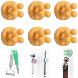 SAHENITEANA Soportes de Silicona para Cepillos de Dientes, Gancho de Pared Sin Perforaciones, Gancho Multifunción, Impermeable, Gancho Pegajoso Sin Costura Reutilizable (Amarillo)