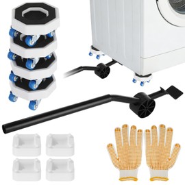 11 Pcs Appliance Mover Tool Kit, Includes 21.7in Carbon Steel Pry Bar, Dolly Sliders with 360° Rotation Silent Wheels, Height-Increasing Pads, Anti-Slip Gloves, for Washing Machines and Refrigerators