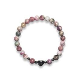 Majas Perlen Rhodonit Armband Perlen echt 6mm Herz Edelstahl Silber - Größen 15 bis 17cm passend - Handmade Perlenarmband Verzeihen Begeisterung Optimismus - Spiritueller Schmuck Damen