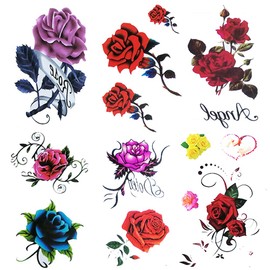 Yesallwas 6 Pcs Rose Flower Tattoo Stickers Rose Tattoo Stickers Body Stickers for Kids Women Tattoo Stickers Long Lasting Waterproof Flower Rose Tattoo