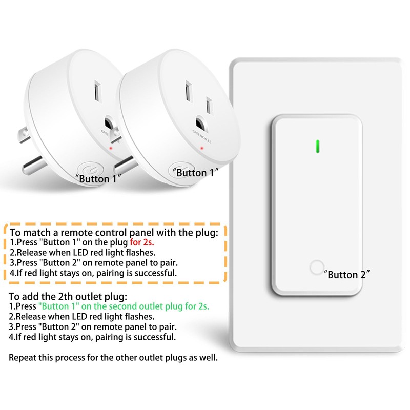 GreenCyle 4 Plug-in Light Switches with 1 Remote, Wireless Remote