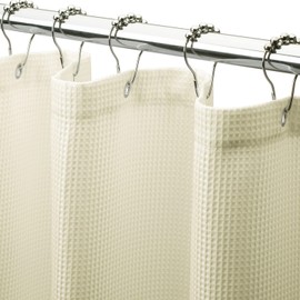 AmazerBath Waffle Shower Curtain, Heavy Duty Fabric Shower Curtain with Waffle Weave Hotel Quality Bathroom Curtains, 72 x 72 Inches (Cream Yellow)