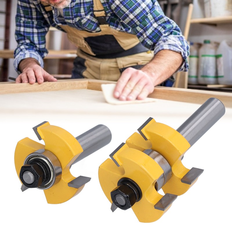 2Pcs Tongue Groove Router Bit T Shape 3 Teeth 2