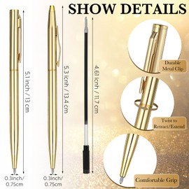 Fuutreo 50 Pack Gold Pens Bulk Gold Metallic Pens Slim Ballpoint Pens Retractable Christmas Ballpoint Pen with Black Ink Metal Pens Mini Conical Pens for Christmas Wedding, 1.0 mm