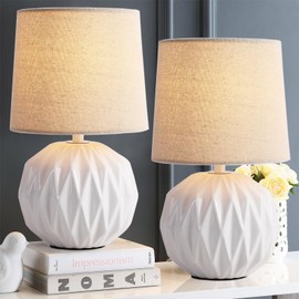Somniferous Ceramic Bedroom Table Lamps Set of 2, Small Bedside Lamp, White Lamp with Linen Shade, Mid Century Modern Nightstand Lamp for Bedroom Living Room Office