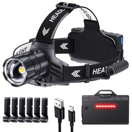 Sinvimes 4000 High Lumen LED Rechargeable Headlamp, 95H Long Battery Life Head Lamp with 5 Modes & IPX7 Waterproof & Zoomable, 120° Adjustable Head Light for Adults, Outdoor, Camping, Hardhat
