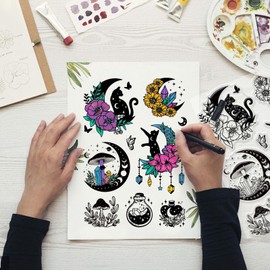 GLOBLELAND Moon and Cat Clear Stamps for DIY Scrapbooking Fairy Tale Mushroom Silicone Clear Stamp Seals 21x15cm Transparent Stamps for Cards Making Photo Album Journal Home Decoration