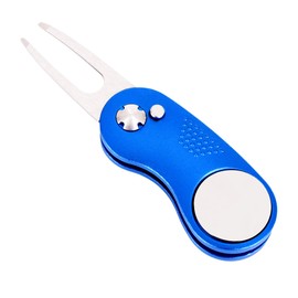 Mile High Life All-Metal Foldable Golf Divot Tool with Pop-up Button and Magnetic Ball Marking (Blue Curve)