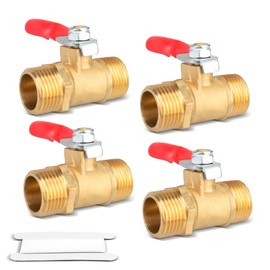Bwintech 4 Pcs 3/8" Male BSP to 3/8" Male BSP Heavy Duty Brass Mini Ball Valve 180 Degree Shut Off Switch Operation Handle Valve Pipe Fittings