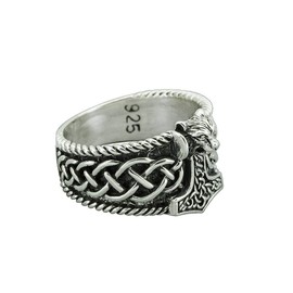 VN Jewelry 925 Silver Wolf Thors Hammer Mjolnir Viking Ring for Men Silver Norse Scandinavian Viking Punk Ring for Men (9)