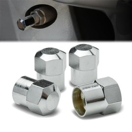 4Pcs Polished Aluminum Tire Rim Valve Air Port Dust Cover Stem Caps, Anodized & Powdercoated, Hexagon Style, Silver Color