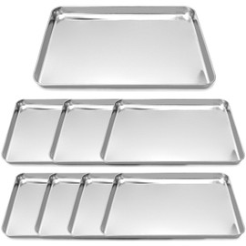 QWORK Stainless Steel Instrument Tray, Multipurpose Service Tray with Flat Bottom, for Lab Instruments, 15 3/4 x 11-13/16 x 1 5/16 inch, 8 Pack