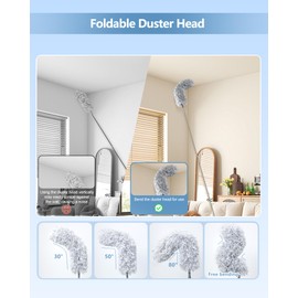 Fogray Telescopic Duster Washable Duster, Long Extendable up to 237 cm, Dust Mop with Telescopic Rod, Dust Magnet, Bendable Dust Catcher, Spider Web Remover for High Ceilings, Ceiling Fan, Grey