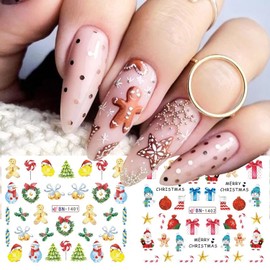 Christmas Nail Art Stickers 12 Sheets Cute Nail Stickers Christmas Water Transfer Nail Decals Snowman Gingerbread Elk Nail Designs Christmas Nail Art Decoration Winter Water Decals Stickers for Women