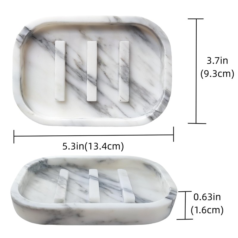 Jusmioke Natural Marble Soap Dish for Bathroom Shower Sink，Stone Soap