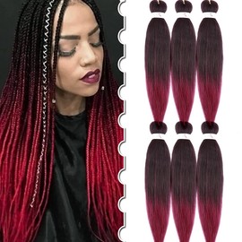 Pre stretched Braiding Hair Extension Afro Ombre Crochet Braidded Hair 6packs/Lot 20in Jambo Braids Hot Water Setting Black to Dark Red
