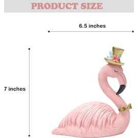 ZKSYLSM Pink Flamingo Figurine - Resin Flamingo Statue with Gold Top Hat and Bow Tie for Birthday Gifts, Tropical Party Decor & Home Decorations (Prince)