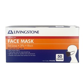 Inspira Livingstone Premium 3 Ply Earloop Black Face Mask X 50