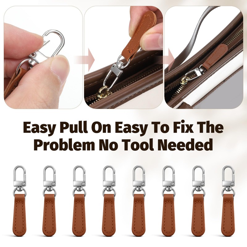 6 PCS Leather Zipper Pull, Detachable Leather Zipper Handle Replacement