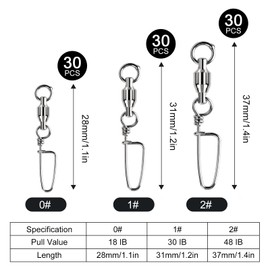 VEPEPE 30 Pcs Fishing Snap Swivels, 0# Ball Bearing Swivels with Coastlock & Strong Welded Ring, 18lb Quick Change Lure Connector Clips, Suitable for Sea Freshwater Fishing (Copper+Stainless Steel)