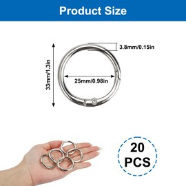 Rairsky Pack of 20 Round Carabiner 20 mm, O Ring Carabiner Made of Zinc, Carabiner Ring Large Carabiner Clips Round Silver, Suitable for Key Ring Carabiner, Car Key Rings, DIY Handbag Accessories