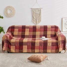 Edcooy Boho Throw Blanket,Patchwork Large Blankets for Sofa Double Bed Armchair Couch,Weighted Soft Furniture Throws,Tassels Chenille Throws and Blankets for Bohemian Decor (86"*102")…