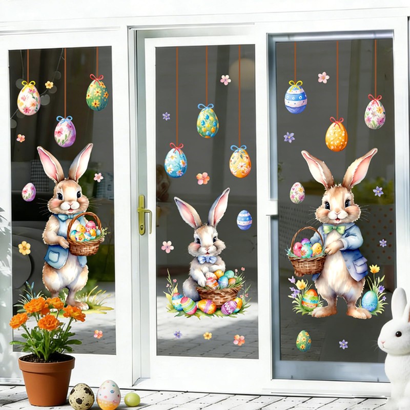 Easter Window Decoration Clings Double-Sided Cute Bunny Decals Home Indoor