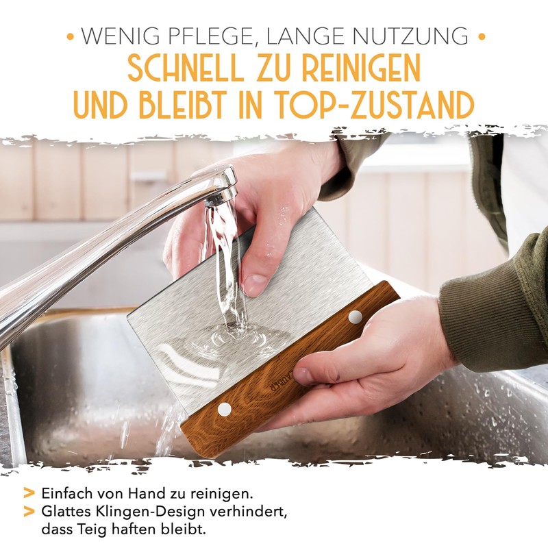 KRUSTENZAUBER Stainless Steel Dough Cutter 18 cm with Wooden Handle