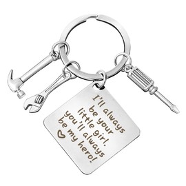 LADES Father’s Day Keychain Gift – Metal Keyring with Tool Charms & Engraved Quote Stainless Steel Pendant Key Holder