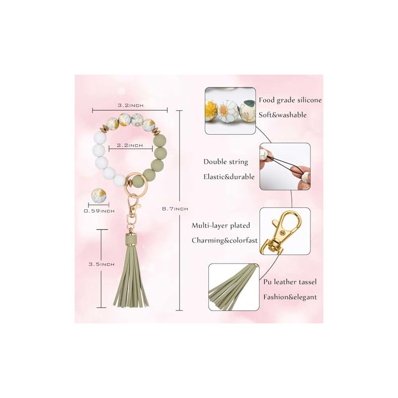 Pulsera de silicona con abalorio, llavero para mujer, con borla