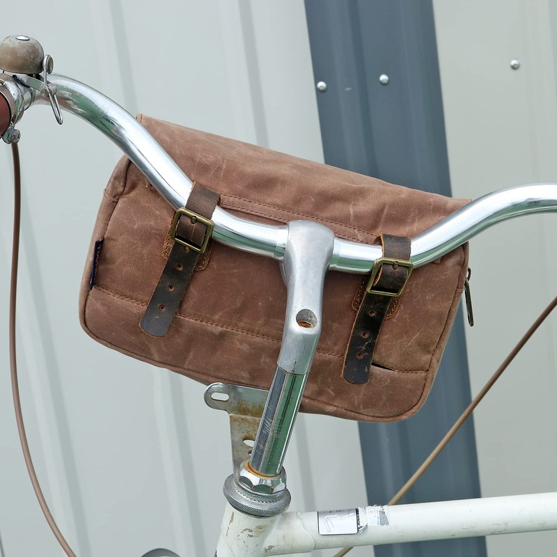 TOURBON Wax Canvas Bike Panniers Bicycle Tool Pouch Handlebar Bag