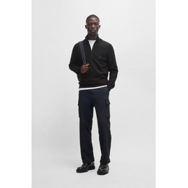 BOSS Mens Kanobix S Logo-Patch Zip-Neck Sweater in Cotton and Cashmere