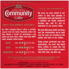 Community Coffee Colombia Altura Medium Dark Roast Single Serve, 36 Ct Box, Compatible with Keurig 2.0 K Cup Brewers, Medium Full Body Rich Bright Taste, 100% Arabica Coffee Beans
