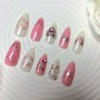 Medium Almond Press on Nails Pink Smudge Fake Nails Bow