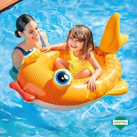 ADEPTNA Kids Inflatable Swimming Pool Boat Float - Fun Water Ride-On Beach Lounger for Summer Holiday (GOLD FISH)