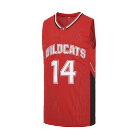 Men's #14 Troy Bolton Jersey,Wildcats High School Jersey,8 Chad Danforth Basketball Jersey (X-Large, #14 Bolton Red)