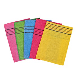 5x Asian Exfoliating Mitts – 5 Pack Korean Italy Towel Body Scrub Gloves for Deep Exfoliation & Dead Skin Removal, Shower & Spa Bath Mitt Set (Red, Pink, Yellow, Green, Blue)