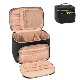 Large Makeup Bag, Portable Travel Makeup Bag for Women Girls with Makeup Brush Compartment, Stylish Makeup Bag Organiser Cosmetic Case with Handle and Divider for Black, Rose Gold, Travel