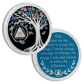 8 Year Sobriety Coin, Butterfly Tree of Life AA Chips and Medallions,Sobriety Recovery Chip Sober Token | Sobriety Gifts for Men Women Celebrating Alcoholics Anonymous Recovery