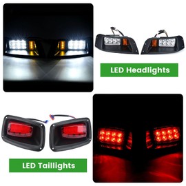 Lochnchn LED Headlight Tail Light Kit Compatible with EZGO TXT 1996-2013 Gas and Electric Golf Carts, Street Legal 12V Head light Taillight Kits