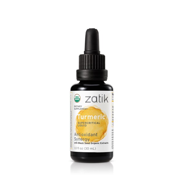 Zatik Naturals - Turmeric Supercritical Liquid Dietary Organic Supplement Antioxidant Synergy with Black Seed Organic CO2 extract (1.0 fl oz 30 ml) Cold Pressed Unrefined Oil Vegan Non-GMO Made in The